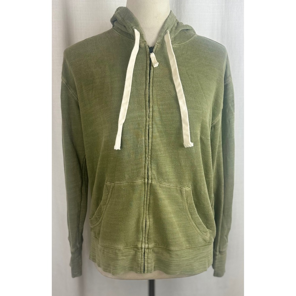 J.Crew Vintage Fleece Full Zip Hoodie Sweatshirt Mens S Olive Green Faded Slub
